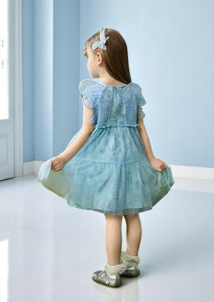 Breena Blue Print Fairy Dress with Wings