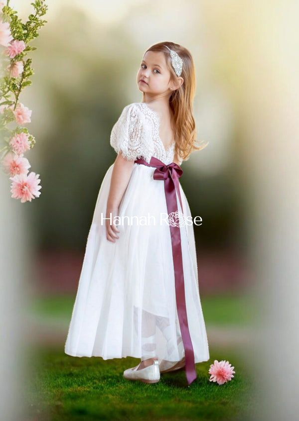 white short sleeve flower girl dresses