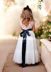 White Flower Girl Dress with Black Sash