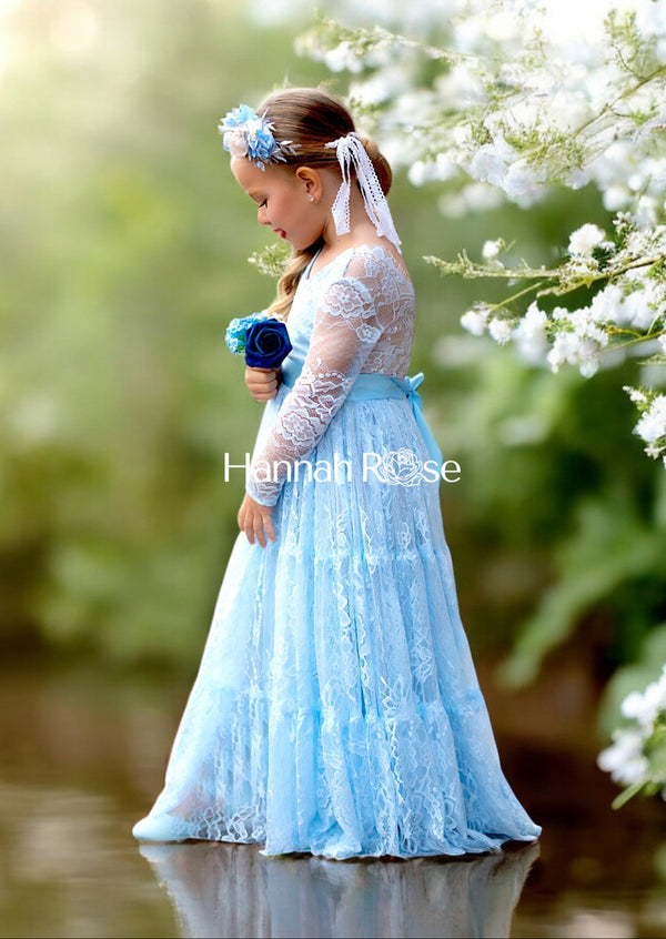 Blue Lace flower girl dress