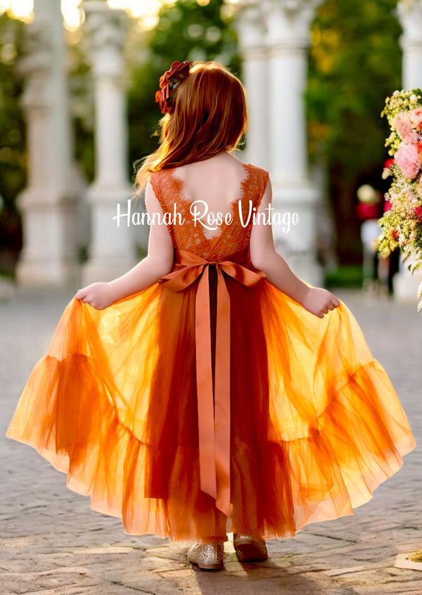 Burnt Orange Sleeveless Flower Girl Dress