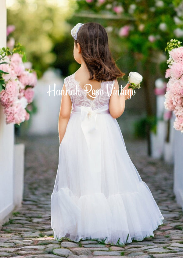 Sleeveless White Flower Girl Dress