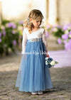 Dusty Blue and White Flower Girl Dresses