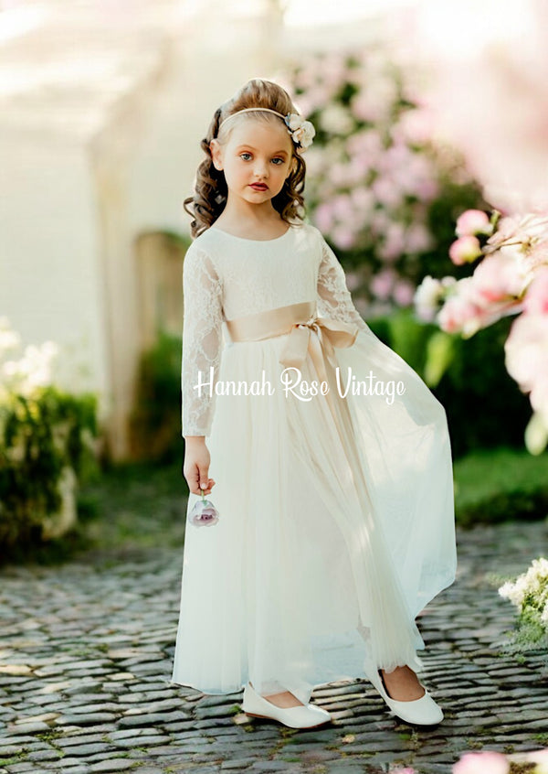 Ivory flower girl dress with sleeves