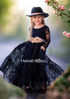 Black lace flower girl dress with sash