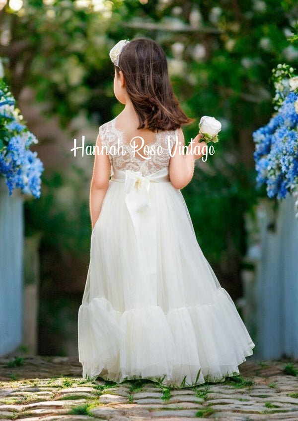 Ivory chiffon flower girl dress deals