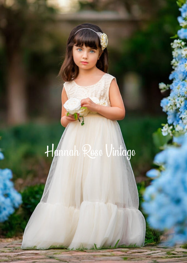 Ivory Sleeveless Flower Girl Dress