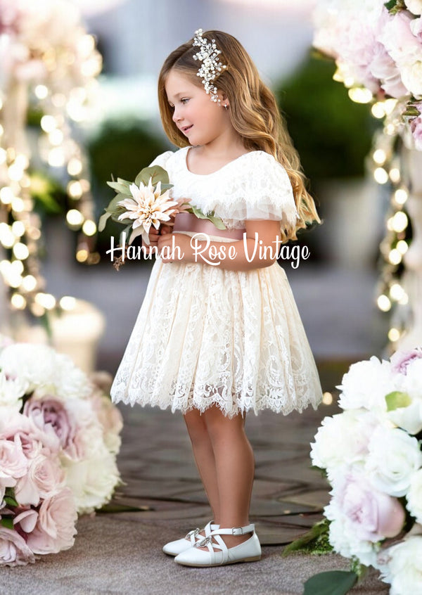 knee length flower girl dress ivory lace