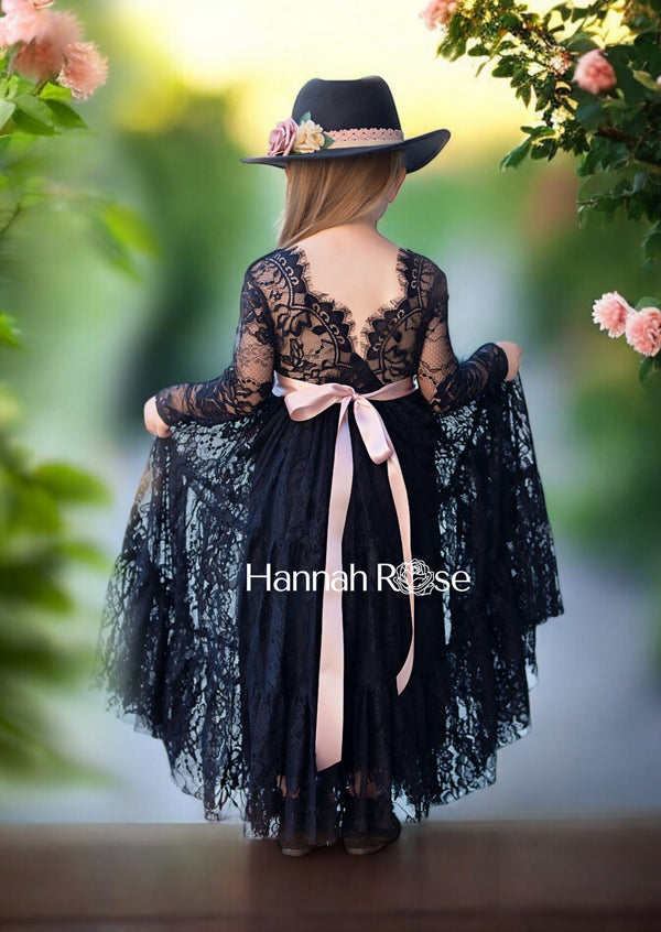 Black lace flower girl dress