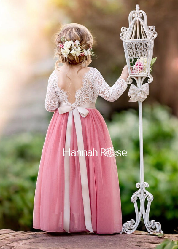 Dusty Rose and White Flower Girl Dresses