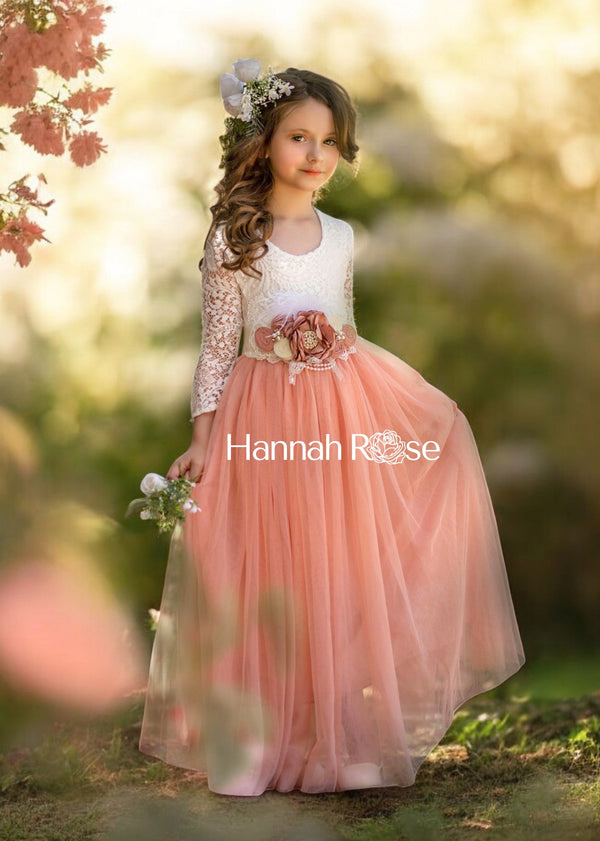 Dusty Pink Flower Girl Dress with Flower Sash