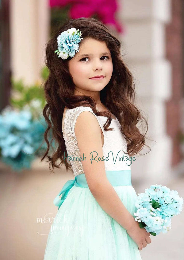 aqua flower girl dress with sash toddler