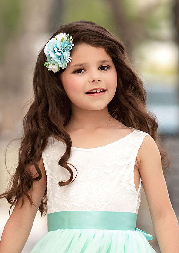 GIRLS - Aqua Blue Flower Headband - Hannah Rose Vintage Boutique