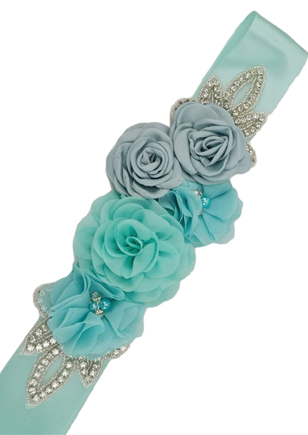 aqua chiffon flower sash