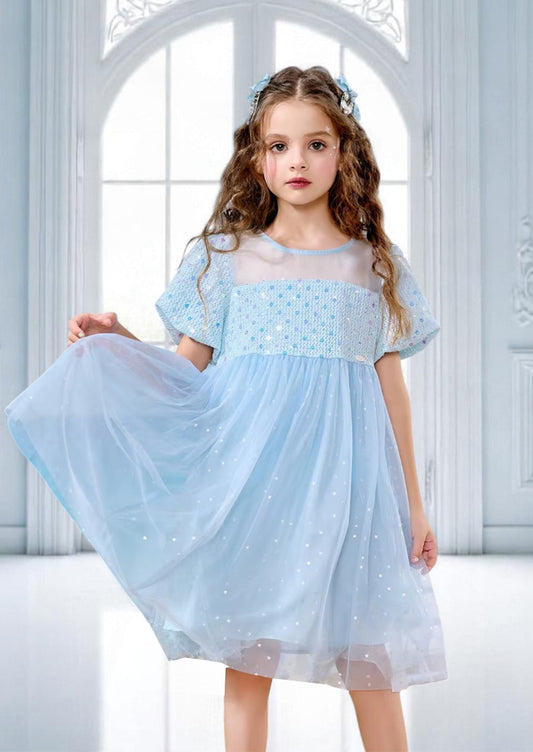 girls and teens blue sequin and tulle dress