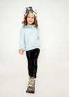 Double Ruffle Dot Knit Pullover Sweater in Blue