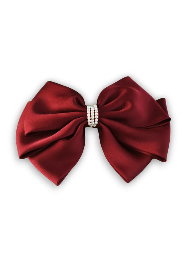 Elegant Burgundy Satin Hair Bow for Flower Girls