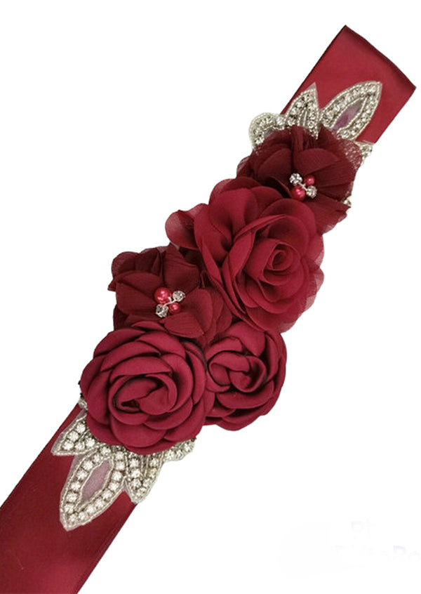 burgundy wine bridal flower sash belt