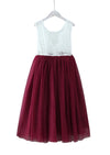 toddler sleeveless burgundy tulle and lace flower girl dress 