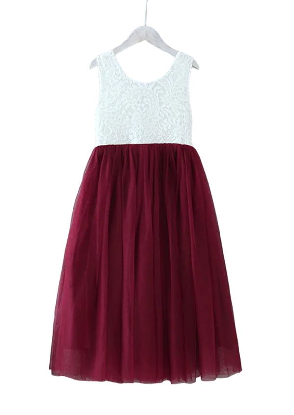 Burgundy Wine Sleeveless Flower Girl Dress