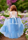 Dusty Blue and White Flower Girl Dress