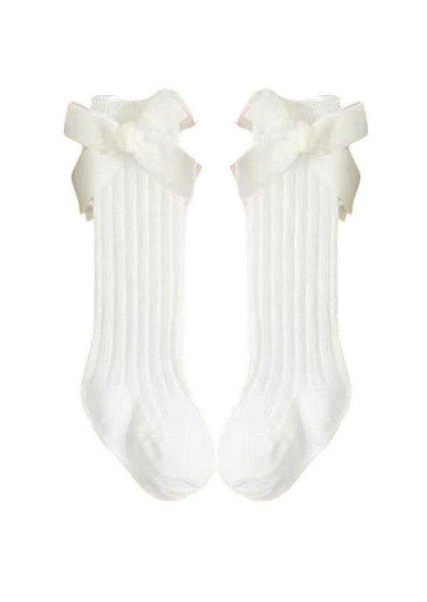 Velvet Bow Socks White