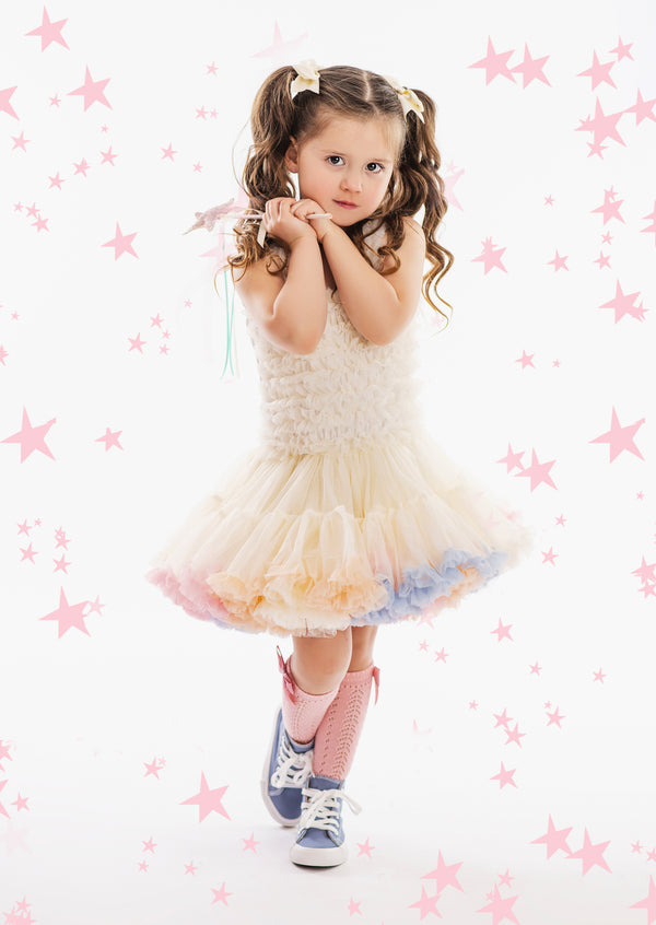 Tutu Petti Dress in Cream Pastel Rainbow