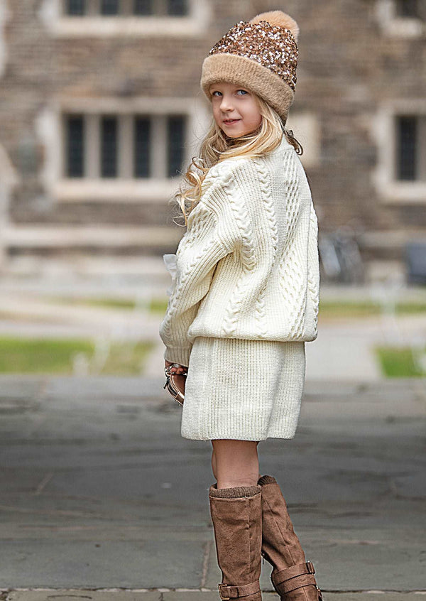 GIRLS - Cream Sweater & Skirt Set - Hannah Rose Vintage Boutique