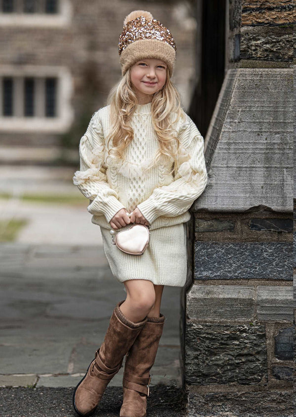 GIRLS - Cream Sweater & Skirt Set - Hannah Rose Vintage Boutique