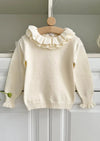 Double Ruffle Dot Knit Pullover Sweater in Cream