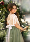 sage green flutter sleeve flower girl dress