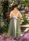 Sage Green short sleeve flower girl dress back view