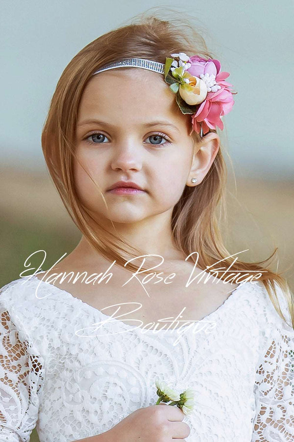 GIRLS - Girls Flower Headband Pink Rose - Hannah Rose Vintage Boutique