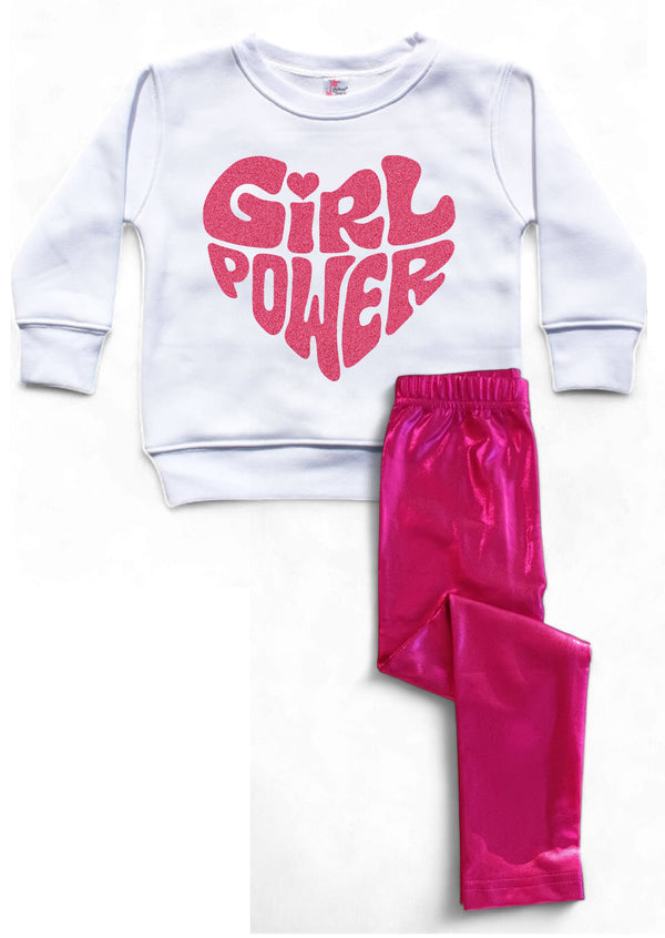 Girl Power Hot Pink Glitter Crewneck Sweatshirt