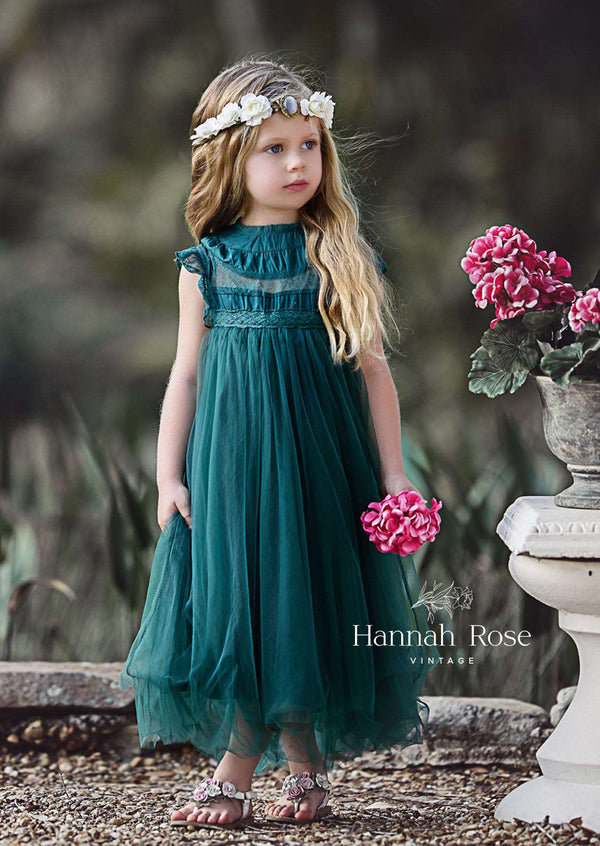 green flower girl dress