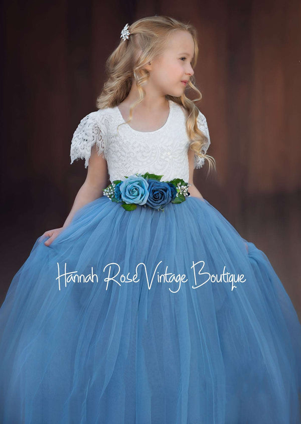 Dusty blue flutter sleeve flower girl dress toddler