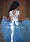 Dusty Blue Sleeveless Flower Girl Dress