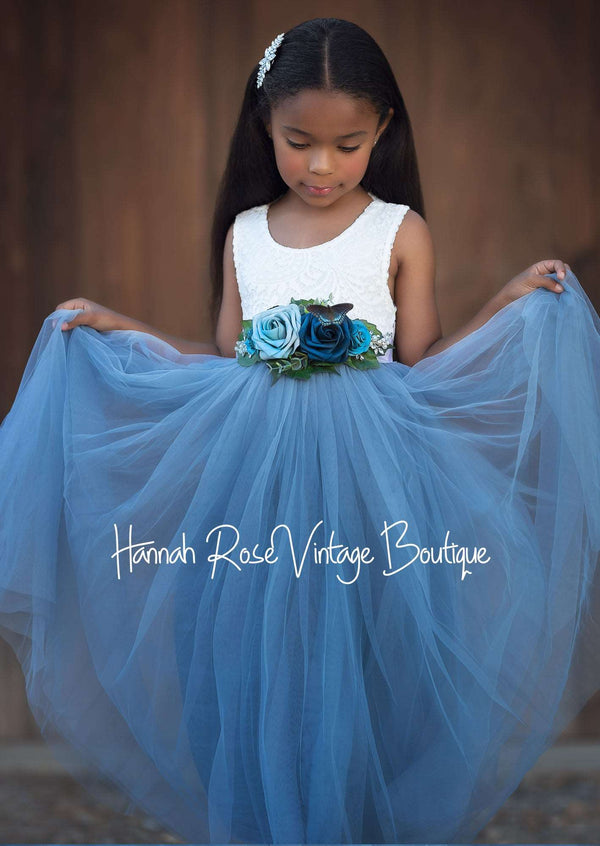 toddler dusty blue sleeveless flower girl dress 