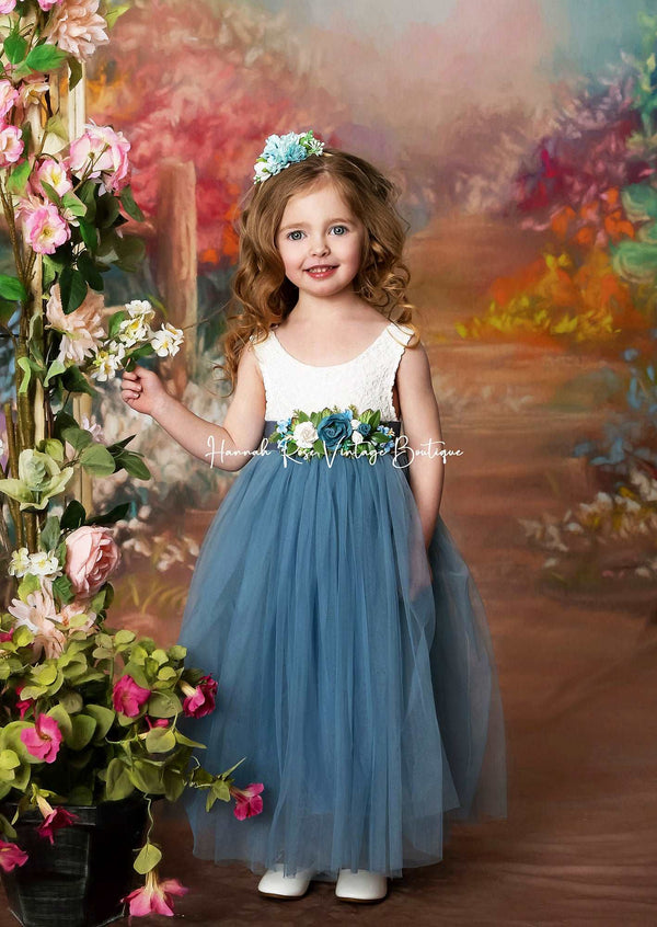 Dusty Blue Sleeveless Flower Girl Dress 