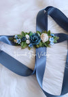 Dusty Blue bridal wedding flower sash belt