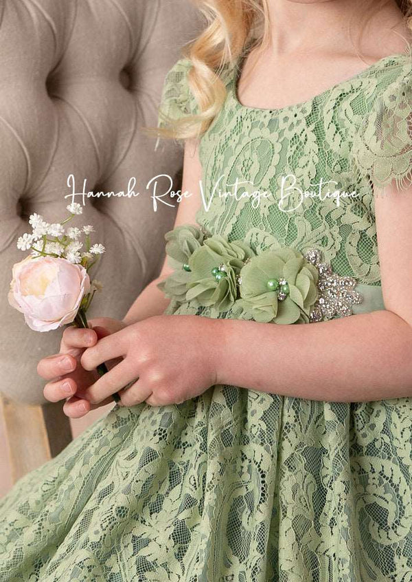 Chiffon Flower sash, wedding sash, Sage flower sash, bridal sash, sash belt, flower girl dress sash