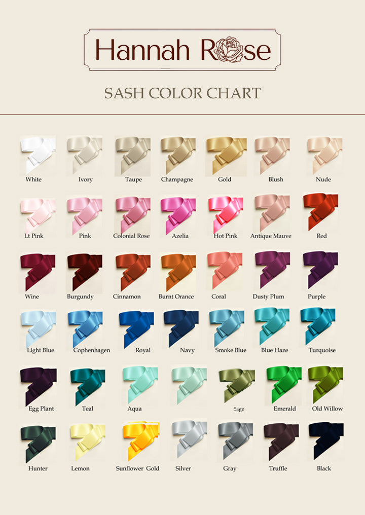 Flower Girl girl ribbon sash color chart