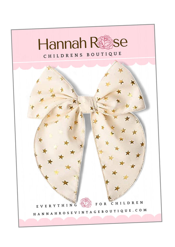 Gold Stars Girl Christmas Hair Bow