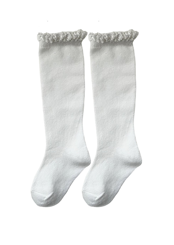 Lace Top Knee High Socks White