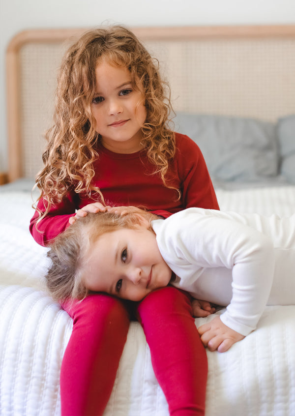 Long Sleeve Cotton Pajama in Burgundy