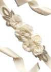 Ivory Rhinestone Flower Sash