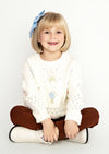 Girls Hand Knit Pullover Sweater in Ivory