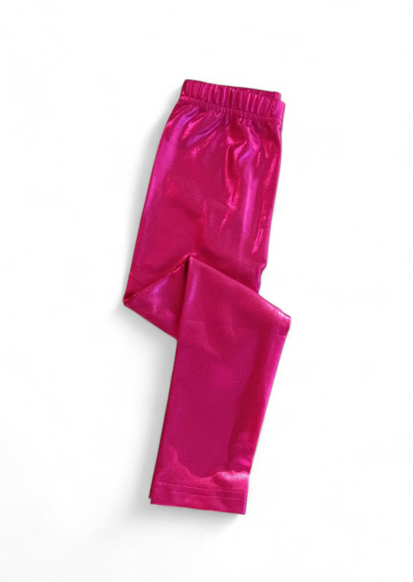 Girls Hot Pink Lame' Pencil Leggings