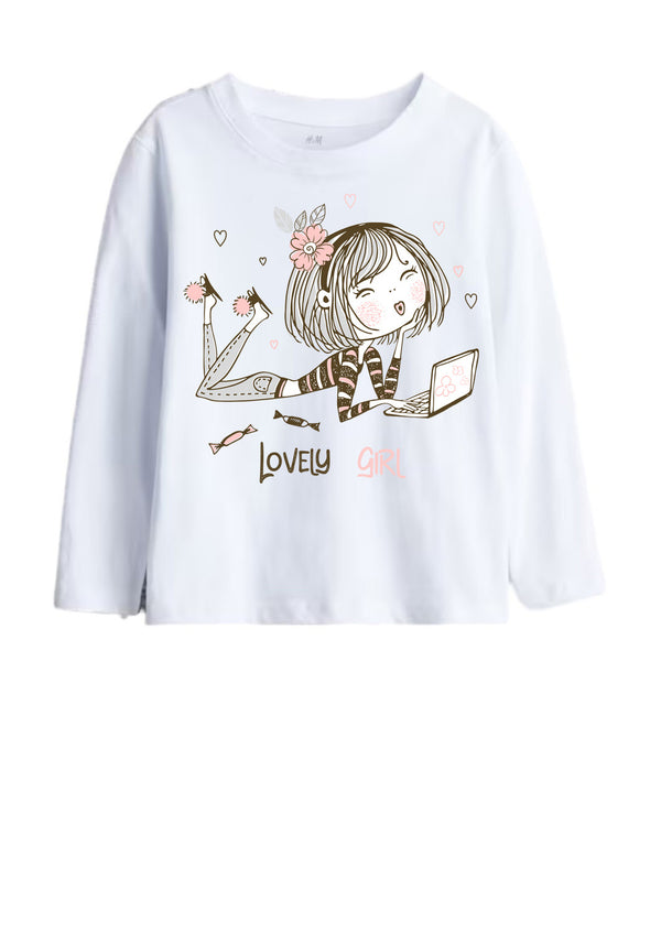 Lovely Girl with Laptop Girls Graphic Tee