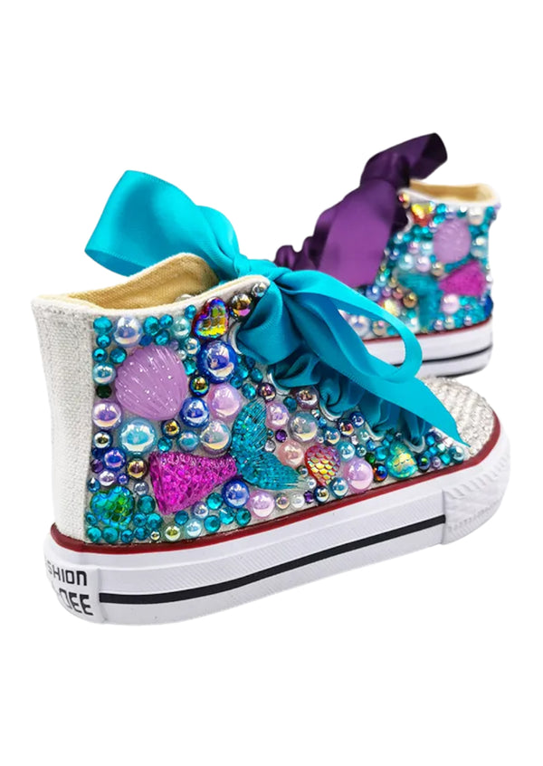 Bling Pearl Sparkly Mermaid High Top Shoes